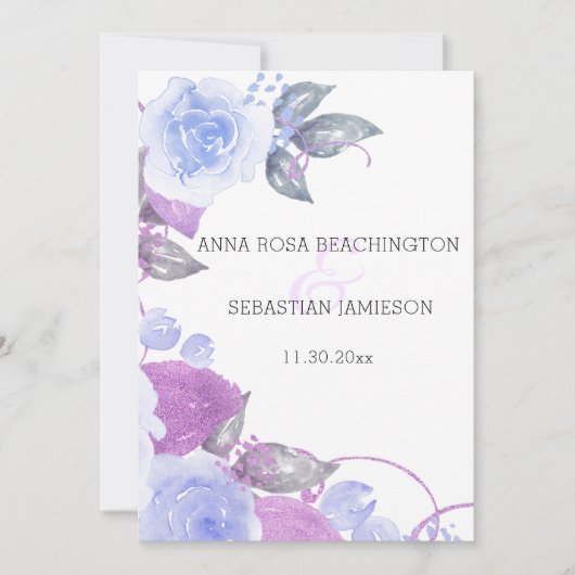 Invitation *~* Floral QR Blue Roses AR12 - Mariage PHOTO RSVP (Devant)