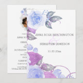Invitation *~* Floral QR Blue Roses AR12 - Mariage PHOTO RSVP (Devant / Derrière)
