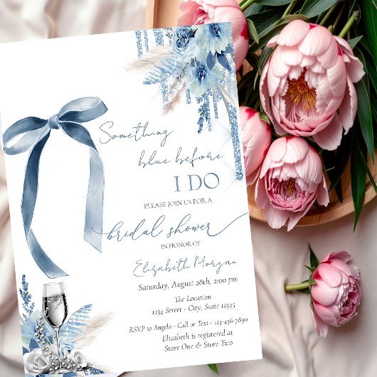 Invitation Floral Quelque Bleu Bow Parties scintillant Drils 