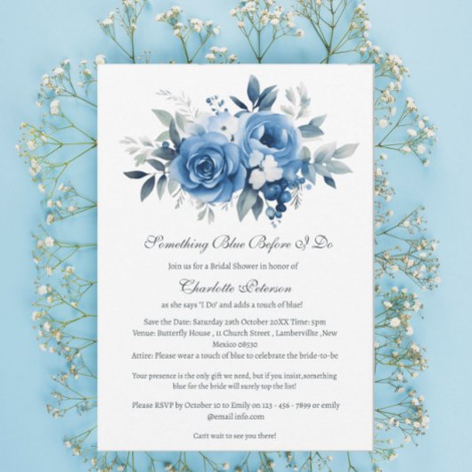 Invitation Floral quelque chose de bleu avant de faire Fête d