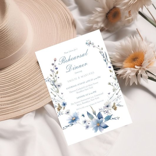 Invitation Floral Quelque chose de bleu avant de faire le dîn