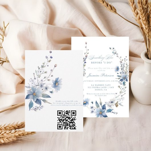 Invitation Floral Quelque chose de bleu avant de faire QR Fêt