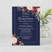 Invitation Floral Quinceanera de la Marine moderne (Debout devant)