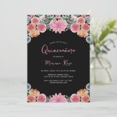 Invitation Floral Quinceanera fête d'anniversaire (Debout devant)