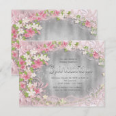 Invitation Floral Quinceañera rose et argenté (Devant / Derrière)