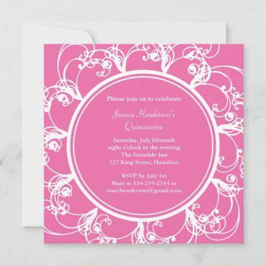Invitation floral raffiné de Quinceanera (fuchsia) (Devant)