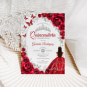 Invitation Floral Red Silver Quinceanera