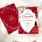Invitation Floral Red Silver Quinceanera