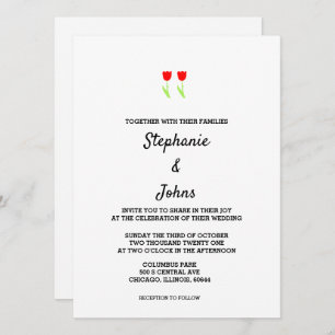 Invitation Floral Red Tulips Flower Abstrait Cute Mariage