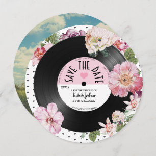 Invitation Floral retro vinyle Enregistrer photo Enregistrer 