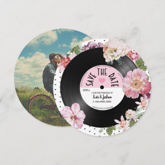 Invitation Floral retro vinyle Enregistrer photo Enregistrer 