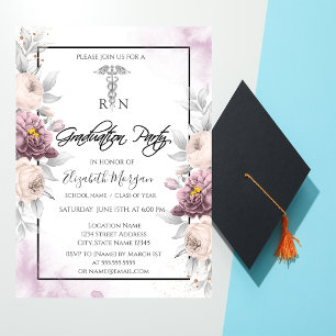 Invitation Floral RN Nurse Floral Graduation Party