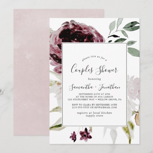Invitation Floral Romance Couples Douche (Devant / Derrière)