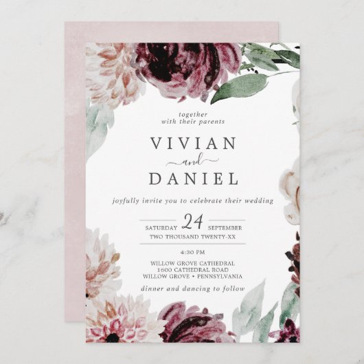 Invitation Floral Romance Mariage Décontracté (Devant / Derrière)