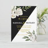 Invitation Floral Romantique noir & blanc Mariage   (Debout devant)