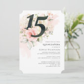 Invitation Floral rose 15e anniversaire Quinceanera Rustique (Debout devant)