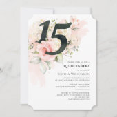 Invitation Floral rose 15e anniversaire Quinceanera Rustique (Devant)