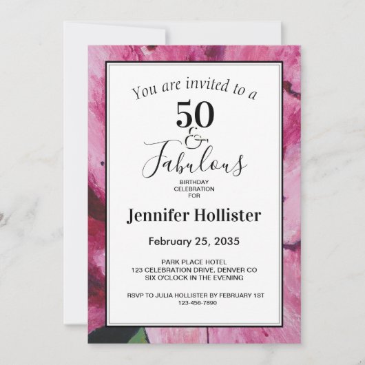 Invitation Floral rose 50e anniversaire (Devant)