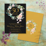 Invitation Floral rose 50e anniversaire Mariage d'or<br><div class="desc">Doté d'une délicate guirlande de verdure fleurie d'aquarelle,  cette invitation chic à l'anniversaire du 50e mariage botanique peut être personnalisée avec vos informations spéciales d'anniversaire. Au verso,  une guirlande fleurie assortie encadre vos dates d'anniversaire dans un texte élégant sur un arrière - plan doré. Conçu par Thisisnotme©</div>