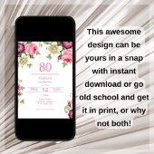 Invitation Floral rose | 80e anniversaire