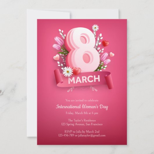 Invitation Floral rose 8 mars Fête des femmes (Devant)