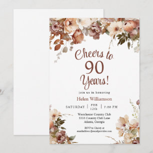 Invitation Floral rose 90e anniversaire encourage à 90 ans