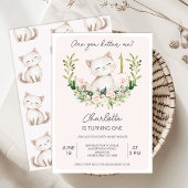 Invitation Floral rose Are You Kitten Me 1er Anniversaire