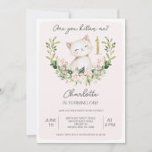 Invitation Floral rose Are You Kitten Me 1er Anniversaire (Devant)