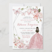 Invitation Floral rose argent mexicain Princesse Quinceañera (Devant)