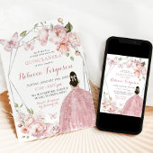 Invitation Floral rose argent mexicain Princesse Quinceañera