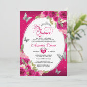 Invitation Floral rose Argent Tiara Papillon Mis Quinceañera (Debout devant)