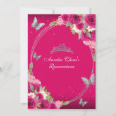 Invitation Floral rose Argent Tiara Papillon Mis Quinceañera (Dos)