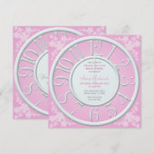 Invitation Floral rose autour de l'horloge Fête des mariées I (Devant / Derrière)