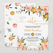 Invitation Floral rose, Baby shower à petite croûte orange (Devant / Derrière)