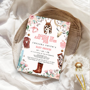 Invitation Floral rose Baby shower de rodéo occidental