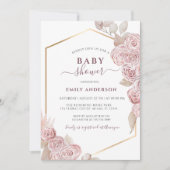 Invitation Floral rose baby shower et or (Devant)