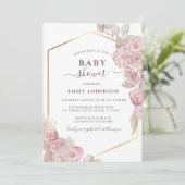 Invitation Floral rose baby shower et or (Debout devant)