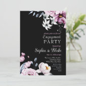 Invitation Floral rose, blanc et bleu | Black Engagement Part (Debout devant)