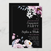 Invitation Floral rose, blanc et bleu | Black Engagement Part (Devant / Derrière)