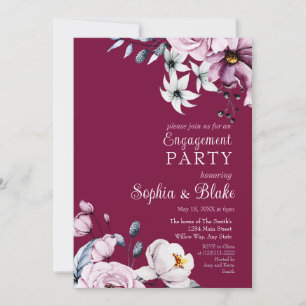 Invitation Floral rose, blanc et bleu Pink Engagement Party