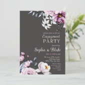 Invitation Floral rose, blanc et bleu | Slate Engagement Part (Debout devant)