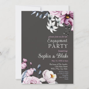 Invitation Floral rose, blanc et bleu Slate Engagement Part