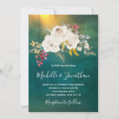 Invitation Floral rose blanche sur Mariage chrétien vert (Devant)