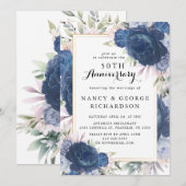 Invitation Floral Rose bleu 50e anniversaire de Mariage (Devant / Derrière)