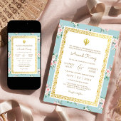 Invitation Floral rose bleu Anand Karaj Punjabi Sikh Mariage