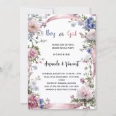 Invitation Floral rose bleu garçon ou fille sexe révéler (Devant)