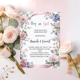 Invitation Floral rose bleu garçon ou fille sexe révéler