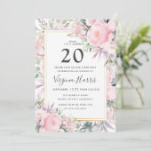 Invitation Floral Rose Blush Vingt-dixième anniversaire (Debout devant)