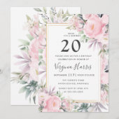 Invitation Floral Rose Blush Vingt-dixième anniversaire (Devant / Derrière)