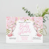 Invitation Floral rose, Bois, Renard, Bébé fille Douche (Debout devant)